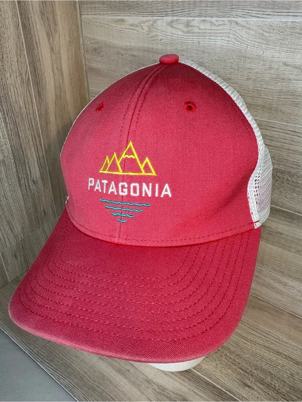 Patagonia Mesh Trucker Hat Pink Mountains Big Kids Youth